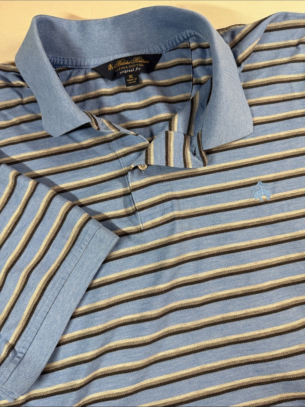 Brooks Brothers Supima Cotton Striped Polo Original Fit Blue XL